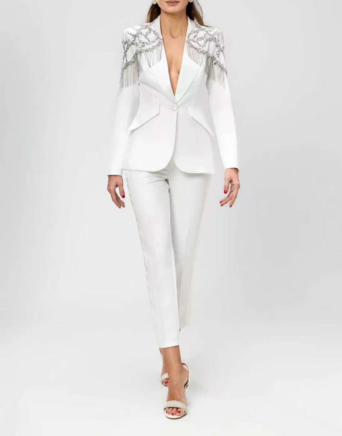Women'S Formal Wear Tuxedo - Crystals Beading Women Suit Set 2