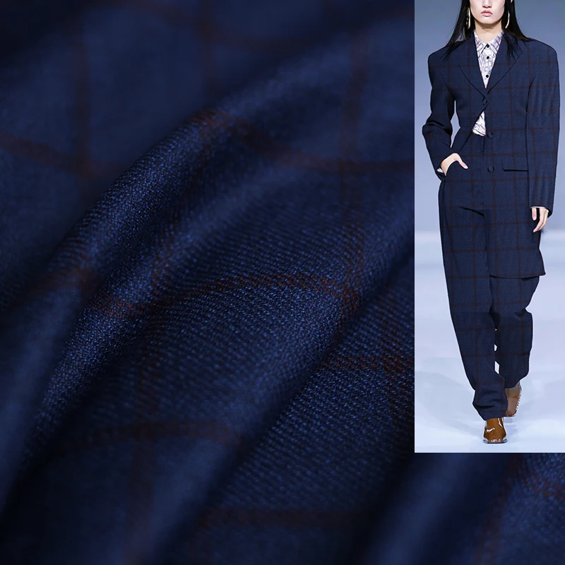 Tailored Coat Wool - Redraspberry Blue Plaid Worsted Wollen Wool