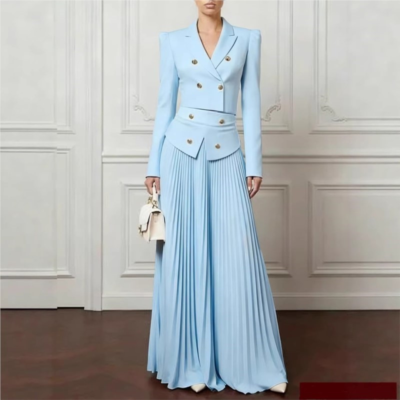 Woman Formal Wear - Elegant Temperament 2-Piece Set Lapel Button