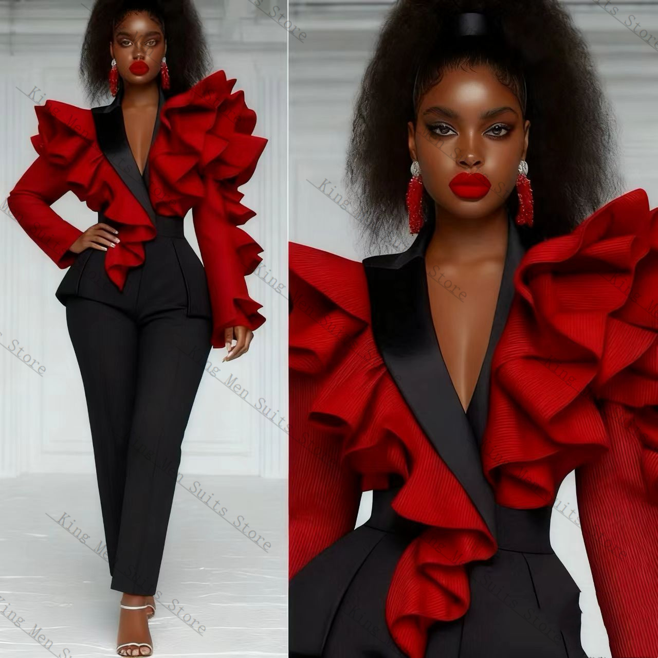 Red Black Women Suit Set 2 Pcs - Women'S Formal Wear Tuxedo recension och pris