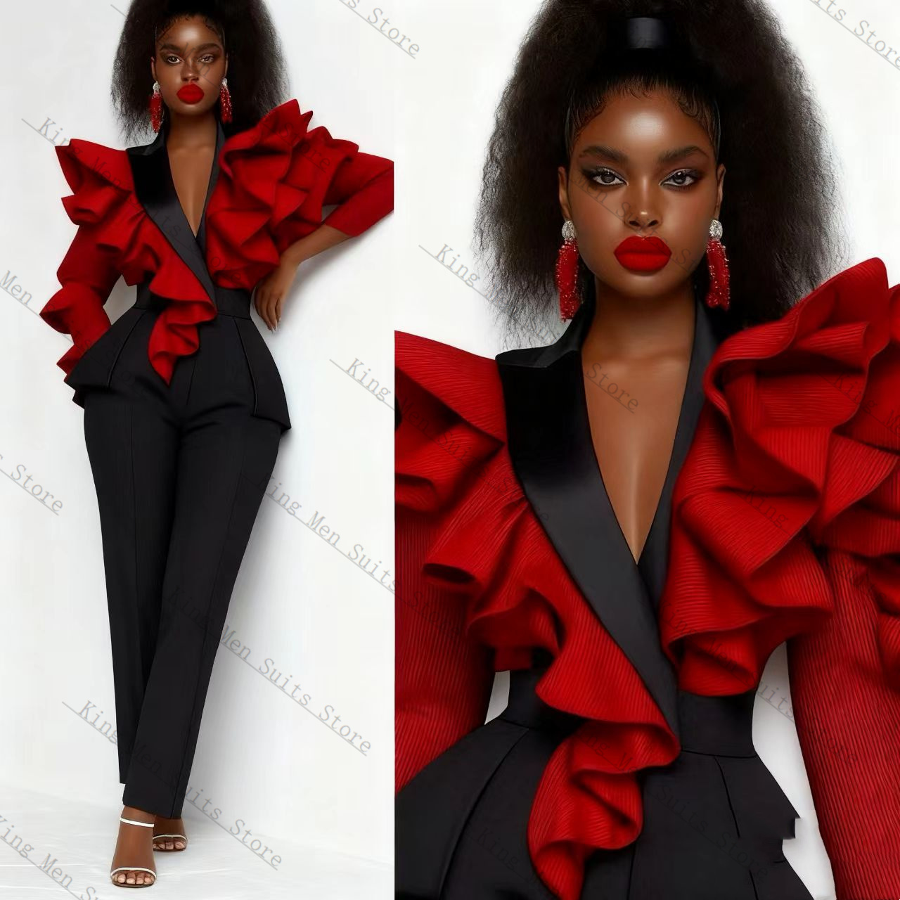Red Black Women Suit Set 2 Pcs - Women'S Formal Wear Tuxedo recension och pris
