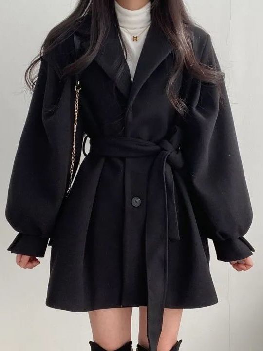 Korean Style Woolen Coat Belte - Tailored Coat Wool recension och pris