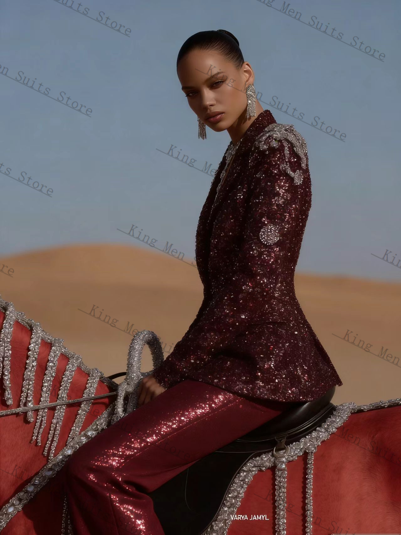 Burgundy Shiny Women Suit Set  - Women'S Formal Wear Tuxedo recension och pris
