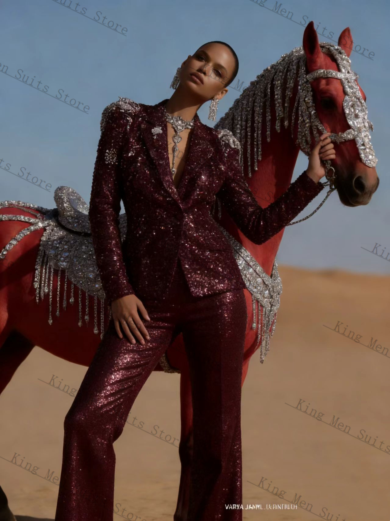 Burgundy Shiny Women Suit Set  - Women'S Formal Wear Tuxedo recension och pris