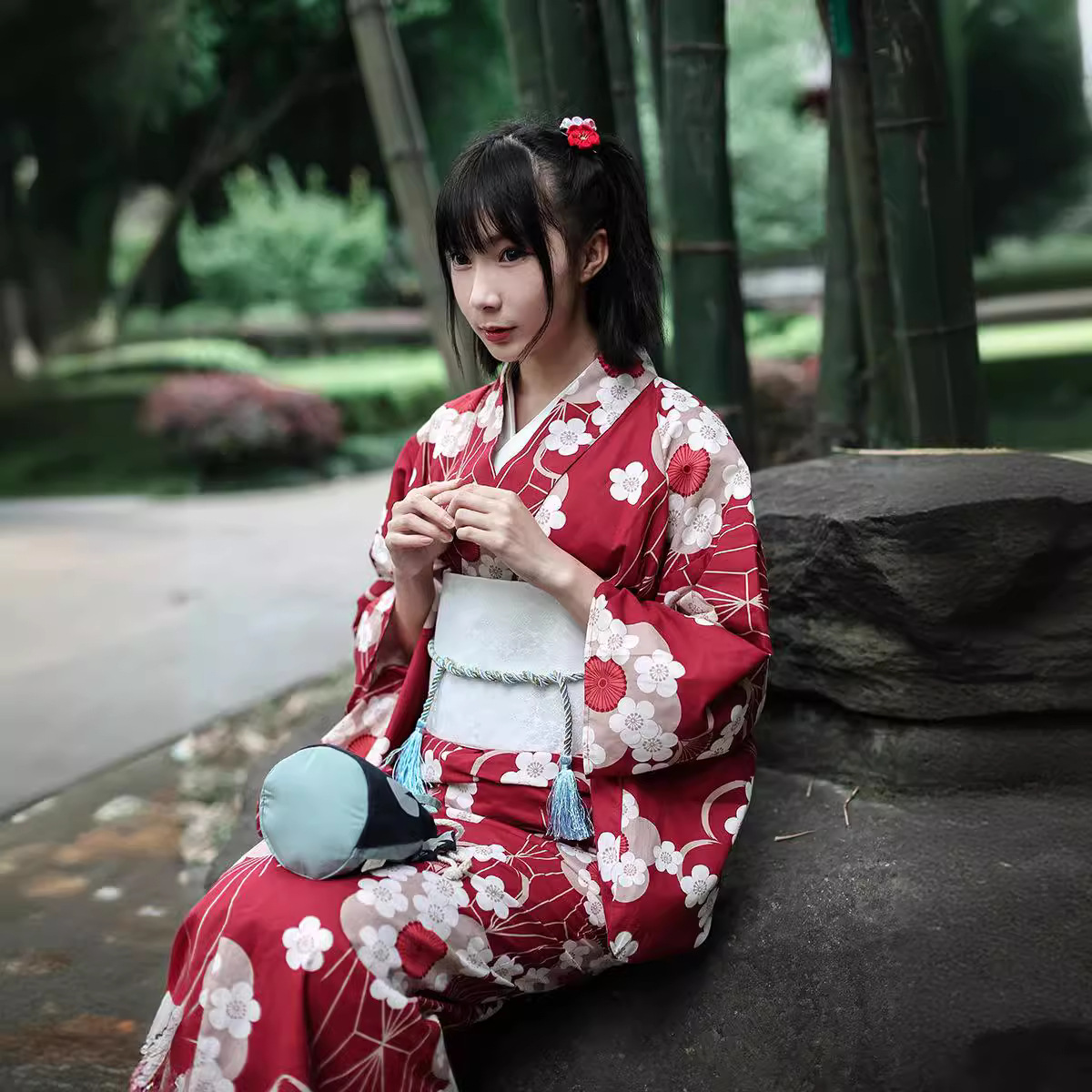 Red Japanese Yukata Kimono Fem - Japanese Women Formal Wear recension och pris