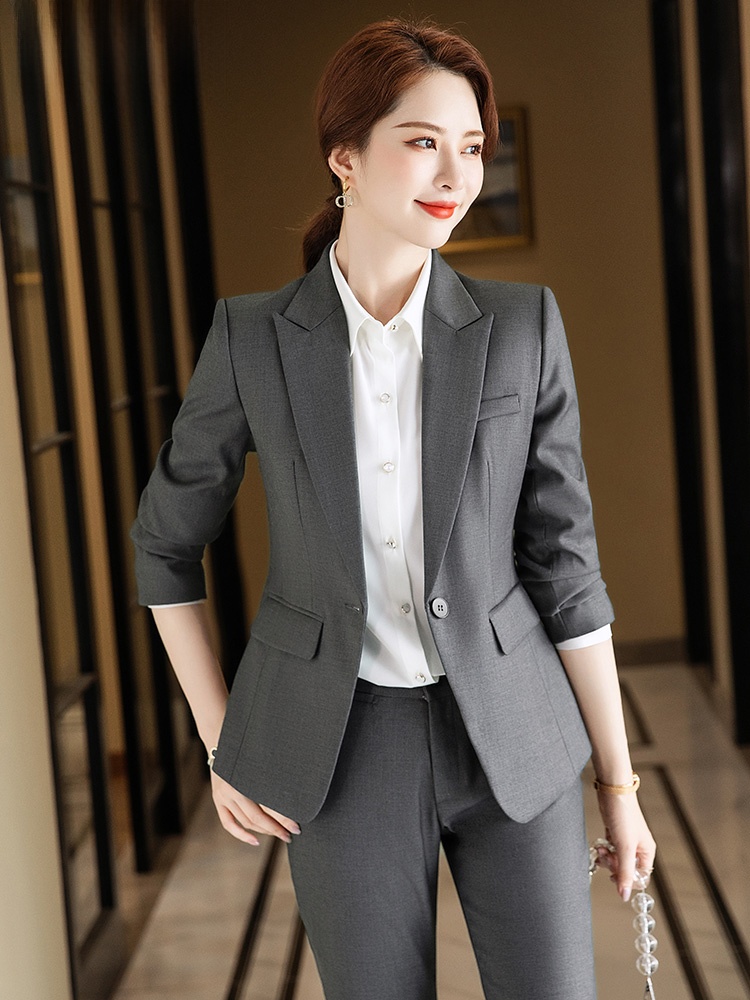 Gray Suit Set for Women Spring - Women Formal Wear For Interview recension och pris